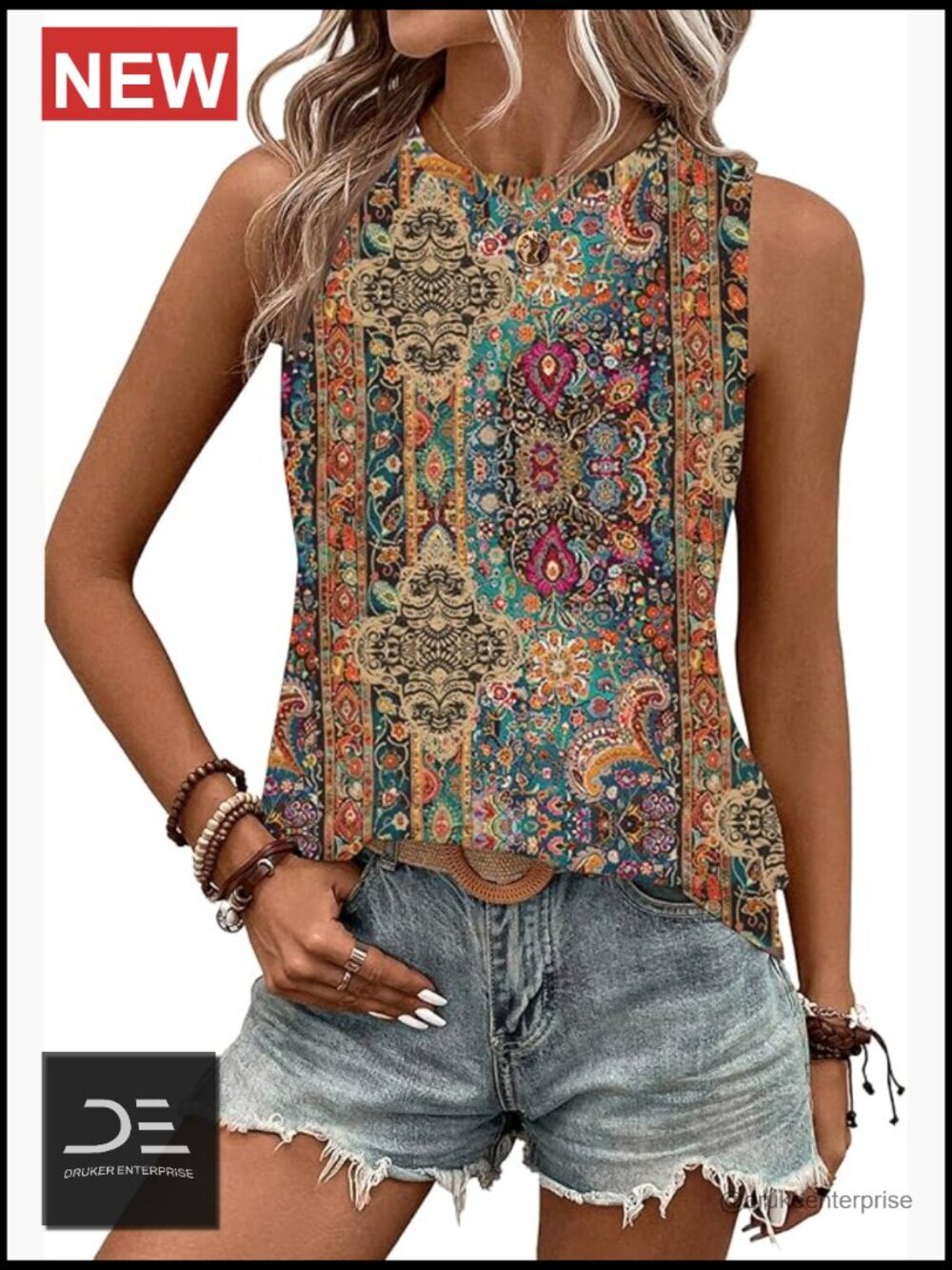 Women's Sleeveless Eyelet Tank Top High Neck Loose Fit Summer Top